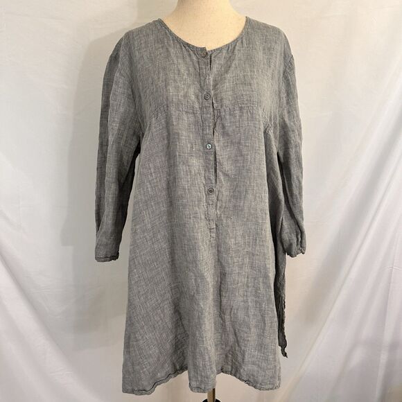 Eileen Fisher Top Womens Medium Gray Organic Linen Tunic Coastal Cottage Boho - Picture 1 of 7